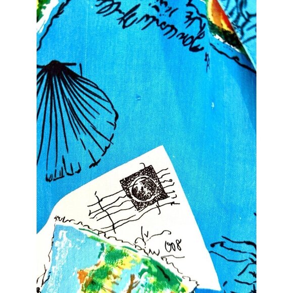 Vintage CLIO Hawaiian Blue Shirt Silk Medium - Picture 5 of 10